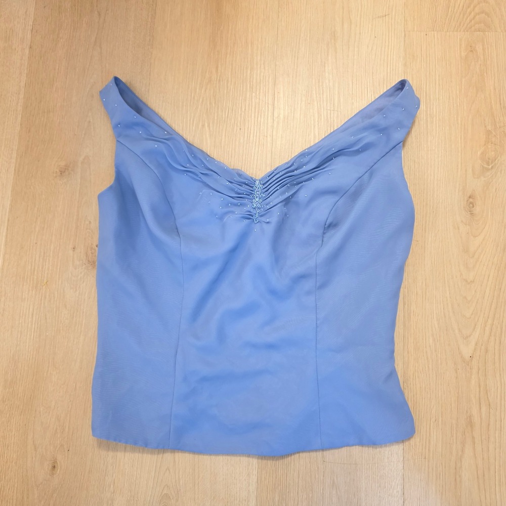 Eden Maids Blue Beaded Ruched V-Neck Princess Bodice Y2K Tank‎ Top Size Medium